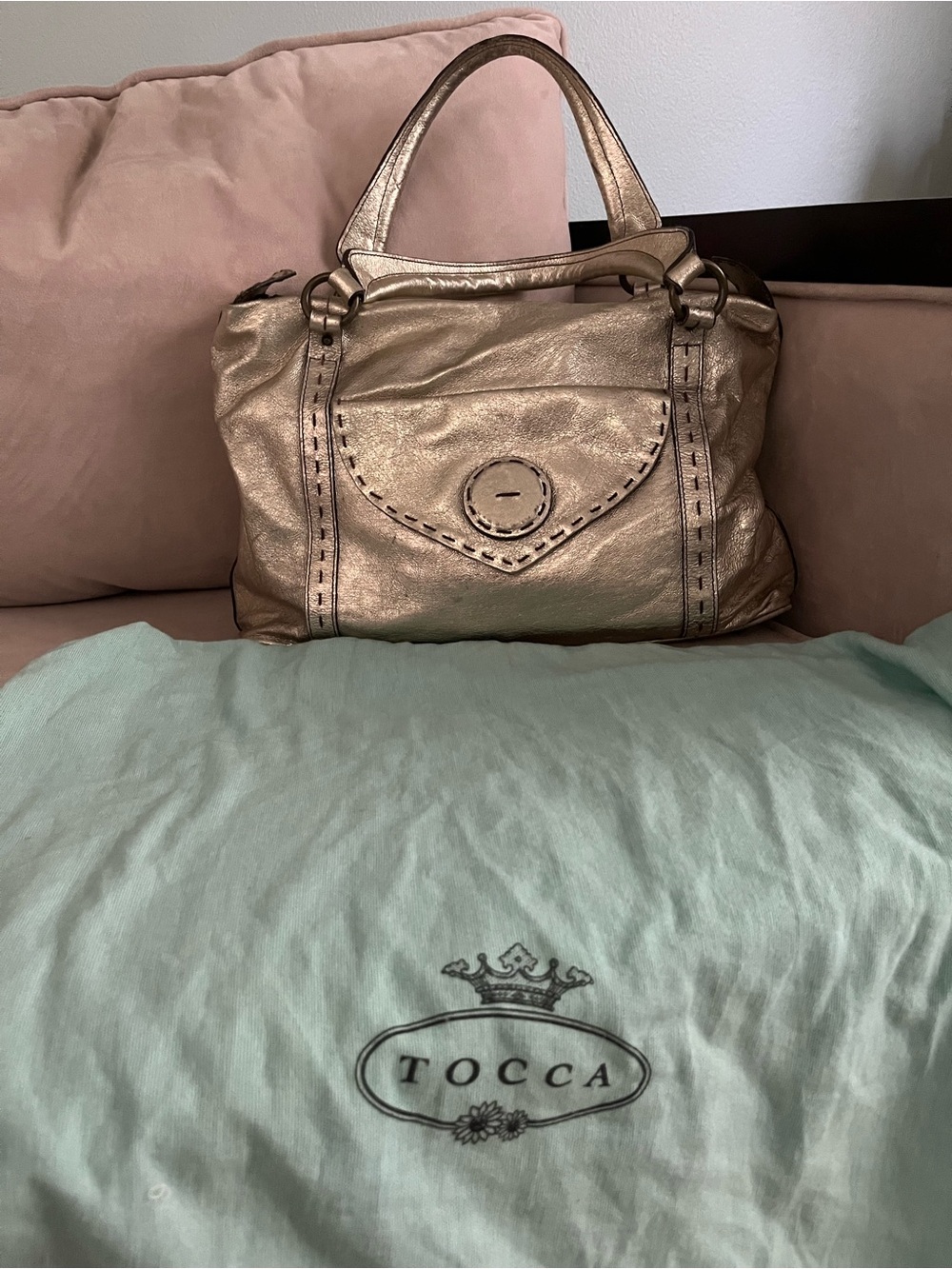Tocca Gold Leather satchel. Pre-Owned Condition-Fair